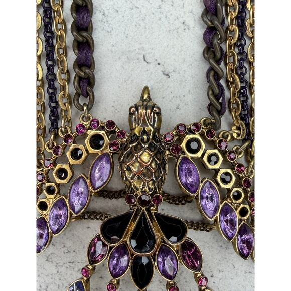 Rare Betsy Johnson Phoenix Rises Statement Necklace Purple Sparrow Bird chain - Picture 4 of 11